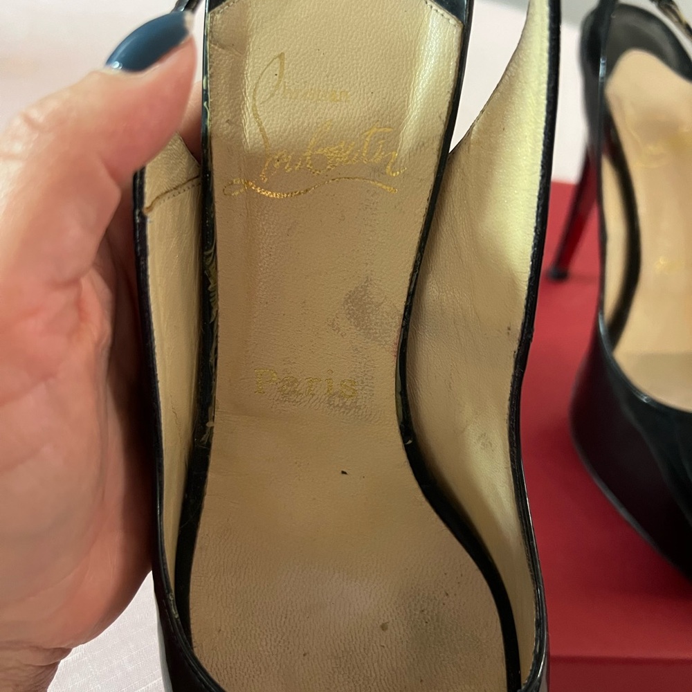 Christian Louboutin Glossy Black Peep-Toe Heels - Picture 5 of 11